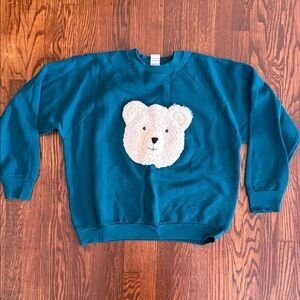 Fruit of the Loom Teal Sweatshirt with Bear Design